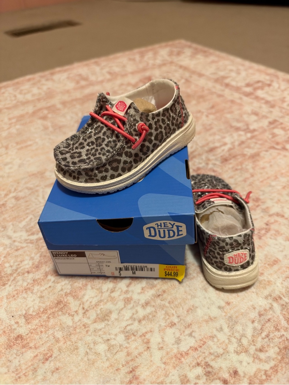 Hey Dude Kids Leopard Print Sneakers with Pink Laces